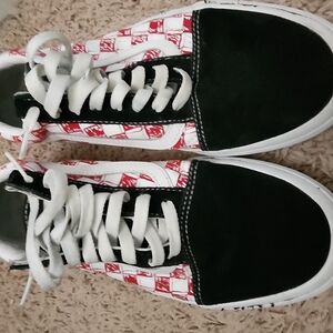 Black,white, Red Patterned Vans Sneakers